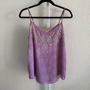 Mudd Tank Top Embellished Women’s Large Lavender Sheer Layered Boho Y2K Babydoll